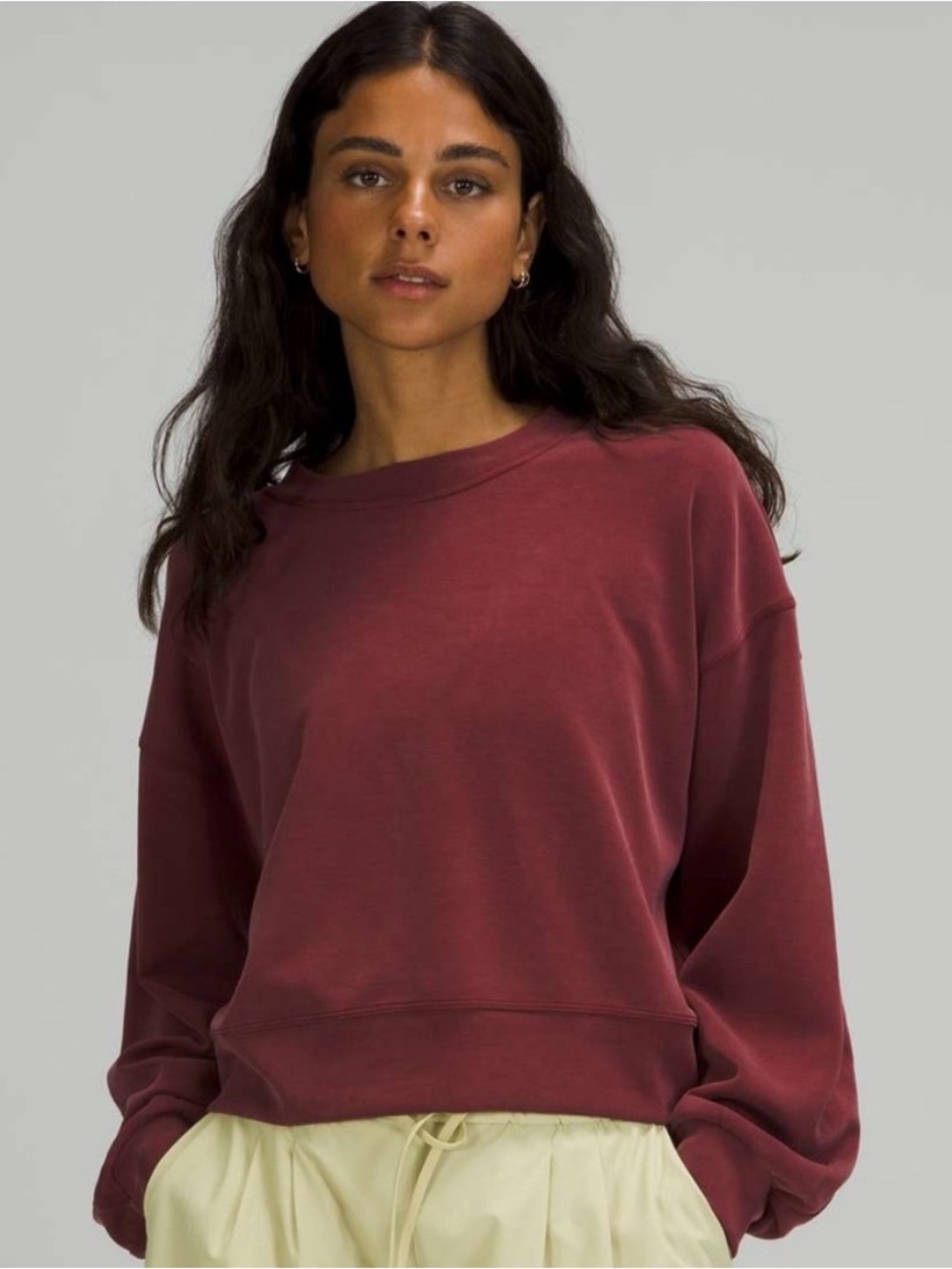 Lululemon Softstreme Perfectly Oversized Cropped Crew Sweatshirt Maroon Size 12
